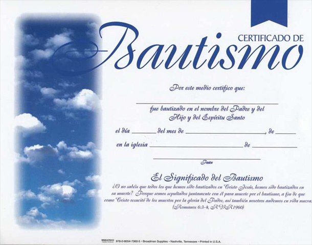 Picture of Broadman Holman 465451 Span Certificate Baptism 4 Color Pack - 6
