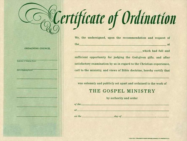 Picture of Broadman Holman 465112 Certificate Ordination Minister Parchment
