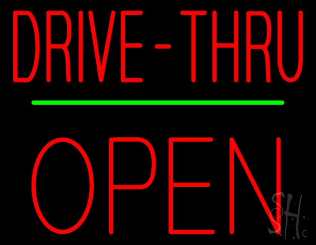 Sign Store N100-4646-clear Red Drive-Thru Block Open Green Line Clear Backing Neon Sign- 31 x 24 x 1 In.