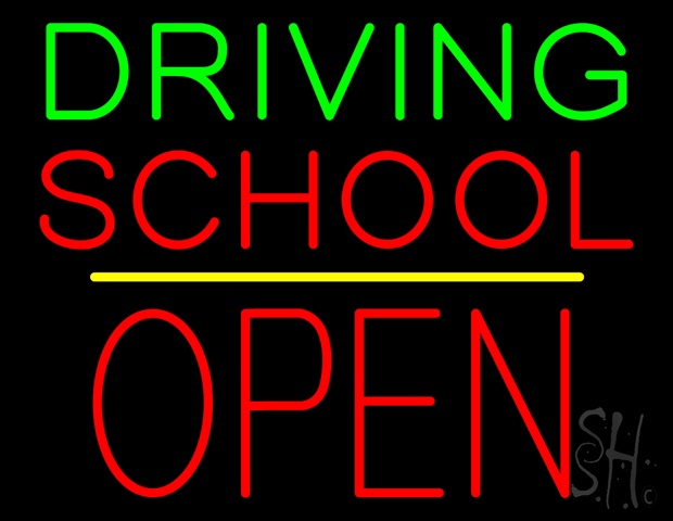 Sign Store N100-4654-clear Driving School Open Block Yellow Line Clear Backing Neon Sign- 31 x 24 x 1 In.