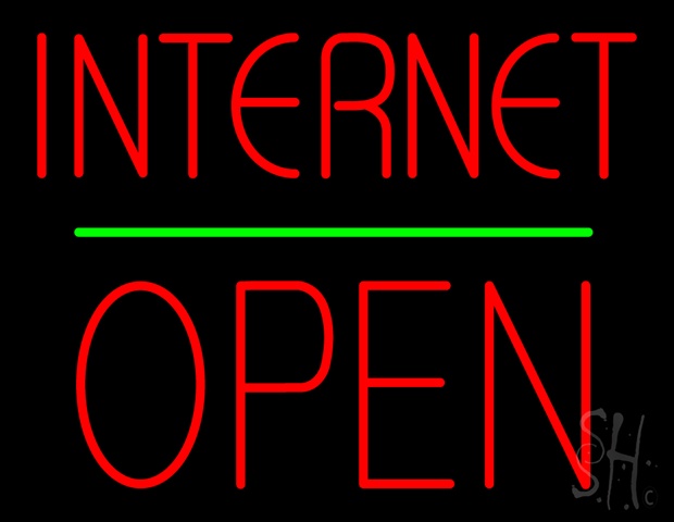 Sign Store N100-4742-clear Internet Block Open Green Line Clear Backing Neon Sign- 31 x 24 x 1 In.