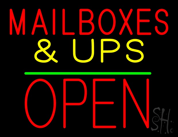 Sign Store N100-4783-clear Mail Boxes & Ups Open Block Green Line Clear Backing Neon Sign- 31 x 24 x 1 In.