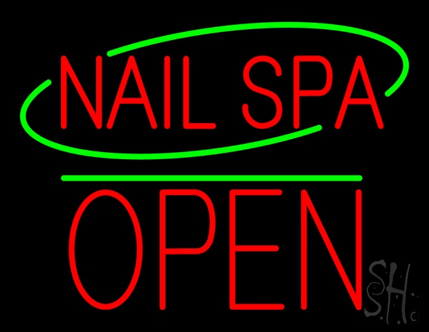 Sign Store N100-4825-clear Nails Spa Block Open Green Line Clear Backing Neon Sign- 31 x 24 x 1 In.
