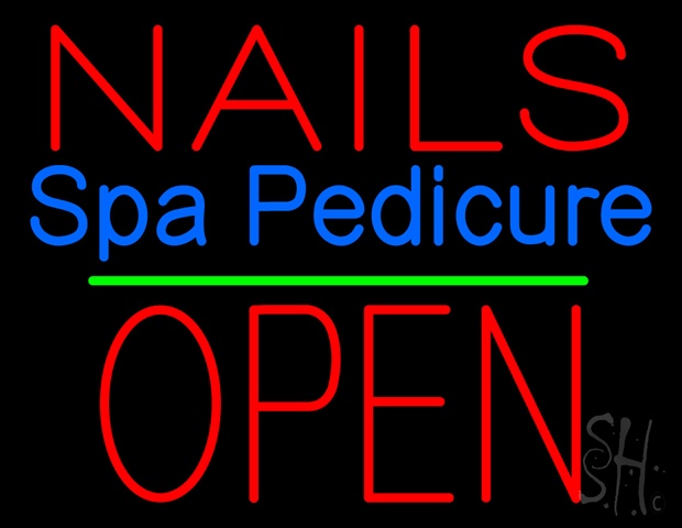 Sign Store N100-4828-clear Nails Spa Pedicure Block Open Green Line Clear Backing Neon Sign- 31 x 24 x 1 In.