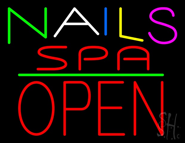 Sign Store N100-4837-clear Multi Colored Nails Spa Block Open Green Line Clear Backing Neon Sign- 31 x 24 x 1 In.