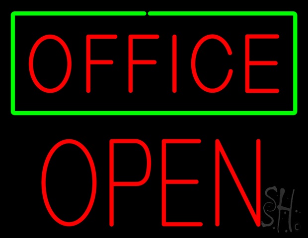 Sign Store N100-4840-clear Red Office Green Border Block Open Clear Backing Neon Sign- 31 x 24 x 1 In.