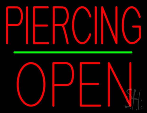 Sign Store N100-4863-clear Piercing Block Open Green Line Clear Backing Neon Sign- 31 x 24 x 1 In.
