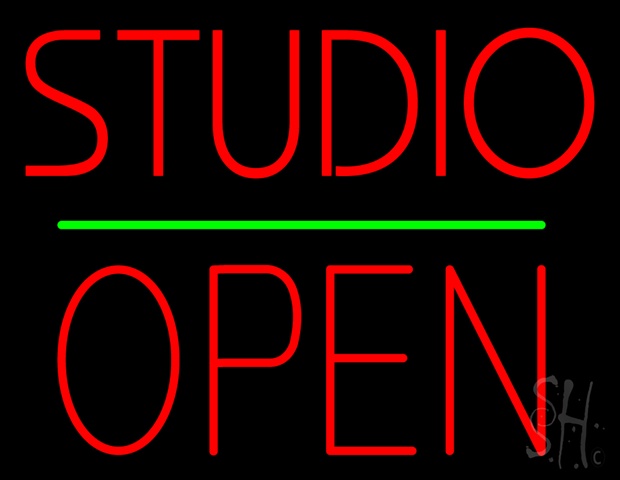Sign Store N100-4952-clear Studio Open Block Green Line Clear Backing Neon Sign- 31 x 24 x 1 In.