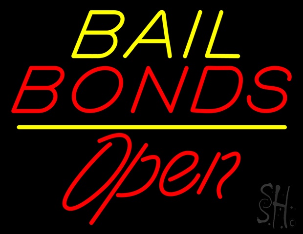 Sign Store N100-5167-clear Bail Bonds Yellow Line Red Open Clear Backing Neon Sign- 31 x 24 x 1 In.