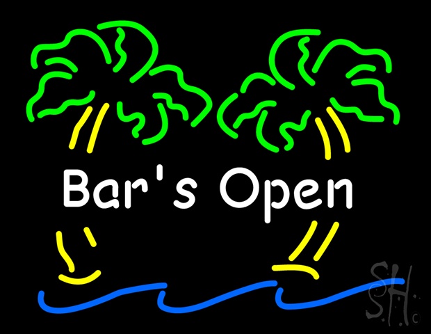 Sign Store N100-5171-clear Bar Open With Two Palm Tree Clear Backing Neon Sign- 31 x 24 x 1 In.