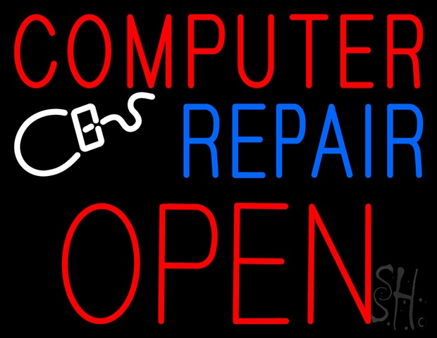 Sign Store N100-5220-clear Red Computer Repair Block Open Clear Backing Neon Sign- 31 x 24 x 1 In.