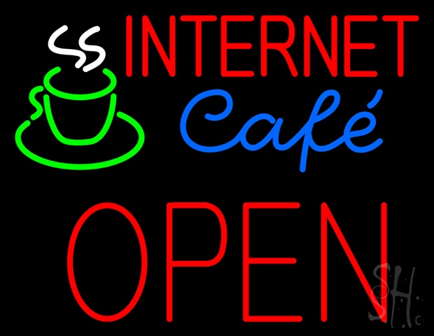 Sign Store N100-5297-clear Red Internet Cafe Block Open Clear Backing Neon Sign- 31 x 24 x 1 In.