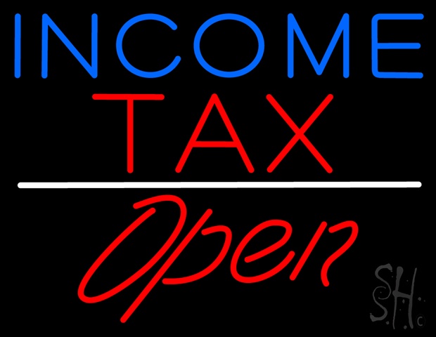 Sign Store N100-5305-clear Blue Income Tax White Line Slant Open Clear Backing Neon Sign- 31 x 24 x 1 In -  The Sign Store