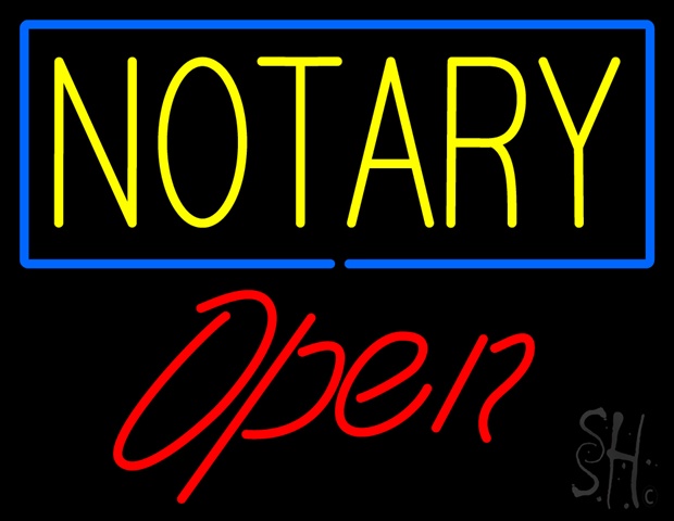 Sign Store N100-5376-clear Yellow Notary Blue Border Open Clear Backing Neon Sign- 31 x 24 x 1 In.
