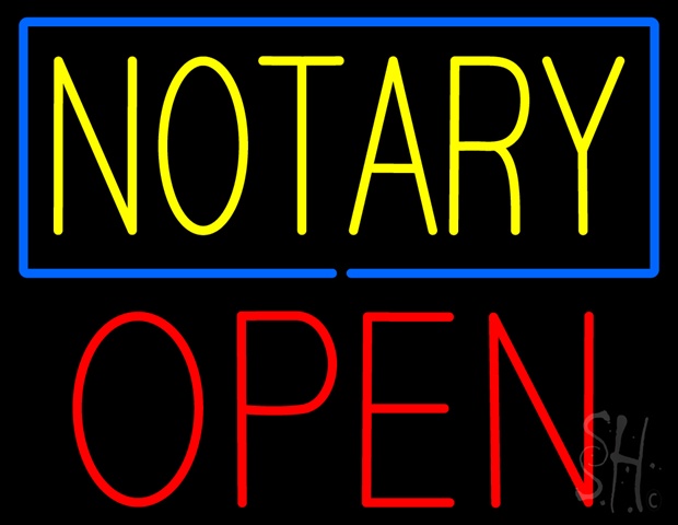 Sign Store N100-5377-clear Yellow Notary Blue Border Block Open Clear Backing Neon Sign- 31 x 24 x 1 In.