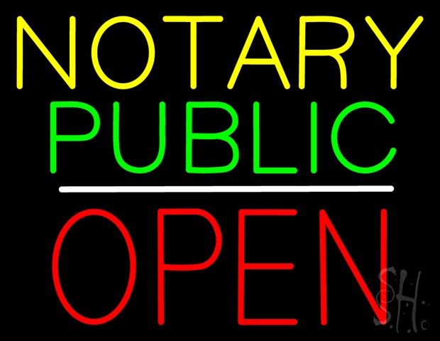 Everything Neon N100-5381 Yellow Green Notary Public White Line Block Open LED Neon Sign 15 x 19 - inches -  The Sign Store