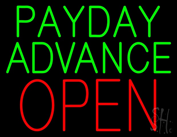 Sign Store N100-5386-clear Green Payday Advance Block Open Clear Backing Neon Sign- 31 x 24 x 1 In.