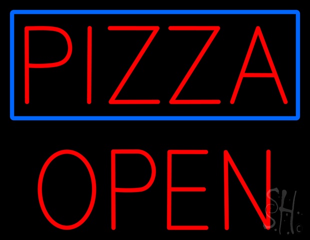 Sign Store N100-5398-clear Pizza With Blue Border Open Open Clear Backing Neon Sign- 31 x 24 x 1 In.