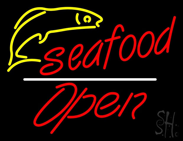 Sign Store N100-5417-clear Red Seafood Logo Open White Line Clear Backing Neon Sign- 31 x 24 x 1 In.