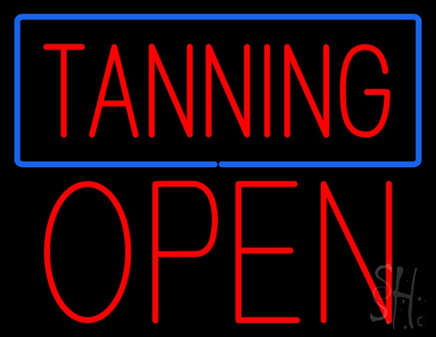 Sign Store N100-5432-clear Red Tanning Blue Border Block Open Clear Backing Neon Sign- 31 x 24 x 1 In.
