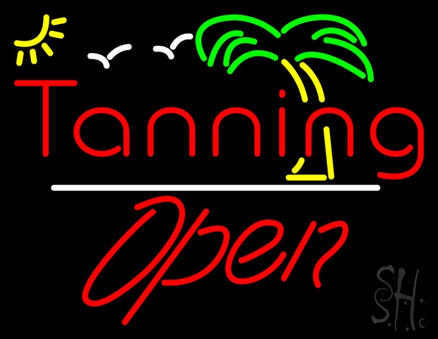 Sign Store N100-5436-clear Red Tanning Slant Open White Line Clear Backing Neon Sign- 31 x 24 x 1 In.