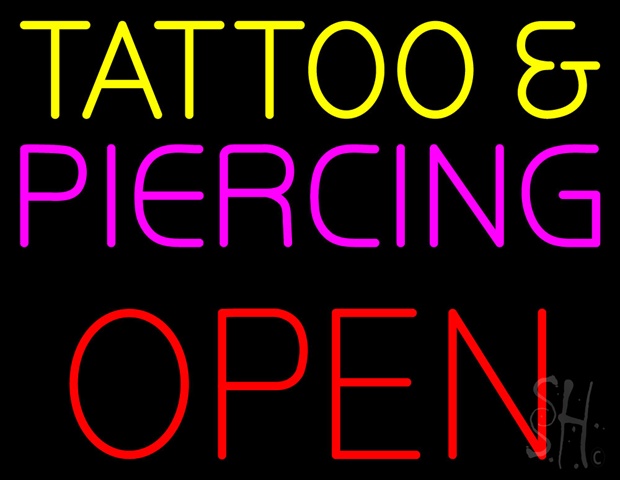Sign Store N100-5452-clear Tattoo And Piercing Block Open Clear Backing Neon Sign- 31 x 24 x 1 In.