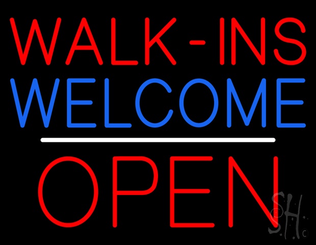 Sign Store N100-5474-clear Red Walk Ins Welcome Open White Line Clear Backing Neon Sign- 31 x 24 x 1 In.