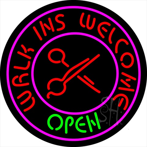 Sign Store N100-5581-clear Round Walk Ins Welcome Open Clear Backing Neon Sign- 26 x 26 x 1 In.