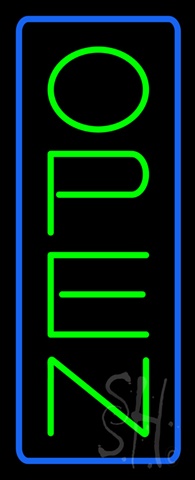 Sign Store N100-5913-clear Open - Vertical Green Letters With Blue Border Clear Backing Neon Sign- 13 x 32 x 1 In.