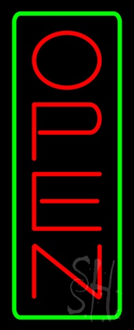 Sign Store N100-5917-clear Open - Vertical Red Letters With Green Border Clear Backing Neon Sign- 13 x 32 x 1 In.