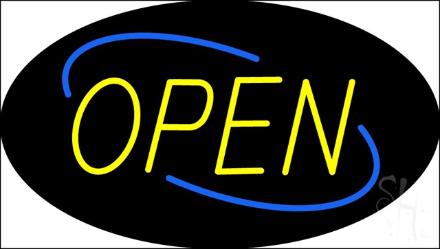 Sign Store N100-5979-clear Open Deco Style Yellow Letters With Blue Oval Border Clear Backing Neon Sign- 30 x 17 x 1 In.