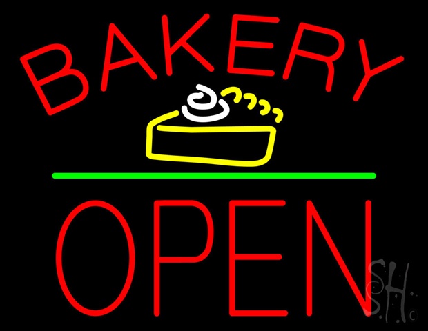 Sign Store N100-6017-clear Bakery Logo Block Open Green Line Clear Backing Neon Sign- 31 x 24 x 1 In.