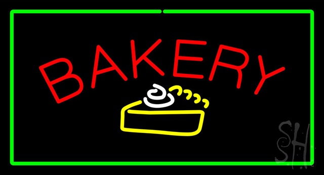 Sign Store N100-6020-clear Bakery Logo Rectangle Green Clear Backing Neon Sign- 37 x 20 x 1 In.