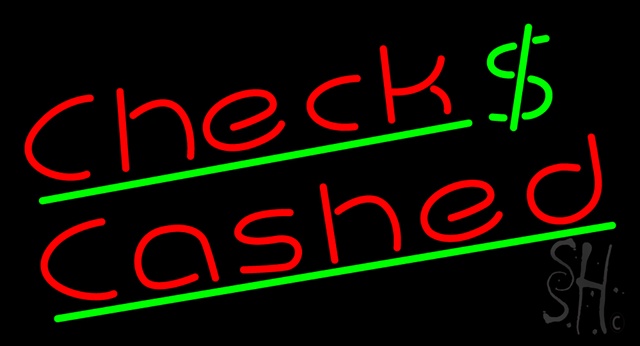 Sign Store N100-6117-clear Checks Cashed Dollar Logo Clear Backing Neon Sign- 37 x 20 x 1 In.