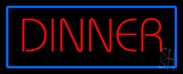 Sign Store N100-6329-clear Red Dinner With Blue Border Clear Backing Neon Sign- 32 x 13 x 1 In.