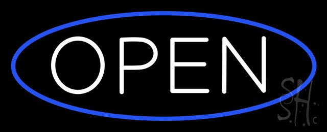 Sign Store N100-6432-clear White Open With Blue Oval Border Clear Backing Neon Sign- 32 x 13 x 1 In.
