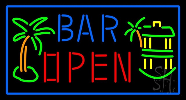 Sign Store N105-0367-clear Bar Open With Two Palm Trees Clear Backing Neon Sign- 37 x 20 x 1 In.