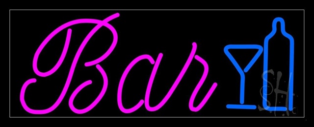 Sign Store N105-0411-clear Cursive Bar With Wine Bottle And Glass Clear Backing Neon Sign- 32 x 13 x 1 In.