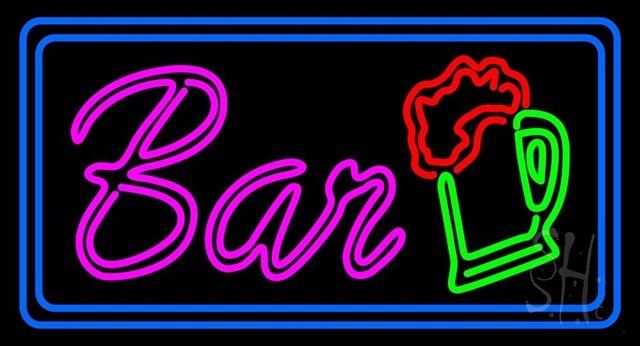 Sign Store N105-0423-clear Double Stroke Bar With Beer Mug Blue Border Clear Backing Neon Sign- 37 x 20 x 1 In.