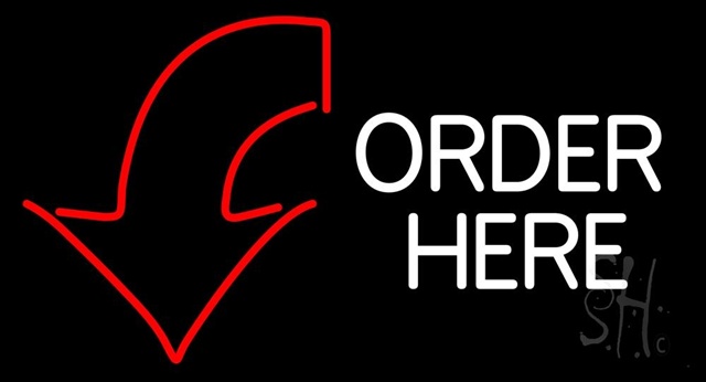 Sign Store N105-0614-clear Order Here With Down Arrow Clear Backing Neon Sign- 31 x 24 x 1 In.