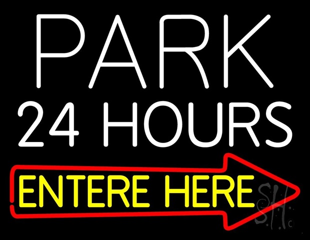 Sign Store N105-0618-clear Park 24 Hours Enter Here Clear Backing Neon Sign- 31 x 24 x 1 In.
