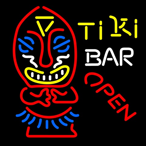 Sign Store N105-0672-clear Tiki Bar Open Palm Tree Bamboo Hut Clear Backing Neon Sign- 24 x 24 x 1 In.