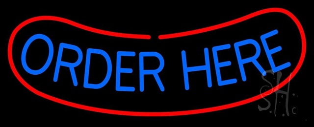 Sign Store N105-0694-clear White Order Here With Red Border Bar Clear Backing Neon Sign- 32 x 13 x 1 In.
