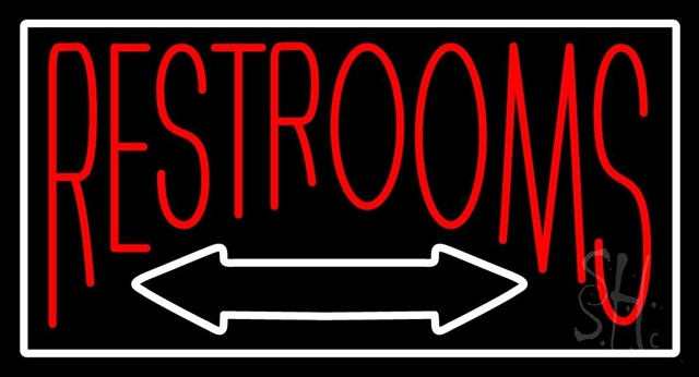 Sign Store N105-0769-clear Red Restrooms With Double Sided Arrow Clear Backing Neon Sign- 37 x 20 x 1 In.
