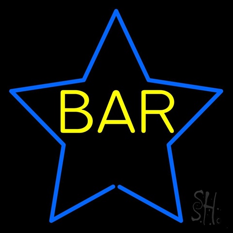 Sign Store N105-0796-clear Yellow Bar Inside Blue Star Clear Backing Neon Sign- 24 x 24 x 1 In.