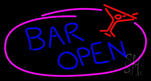 Sign Store N105-0872-clear Blue Bar Open With Martini Glass Clear Backing Neon Sign- 37 x 20 x 1 In.