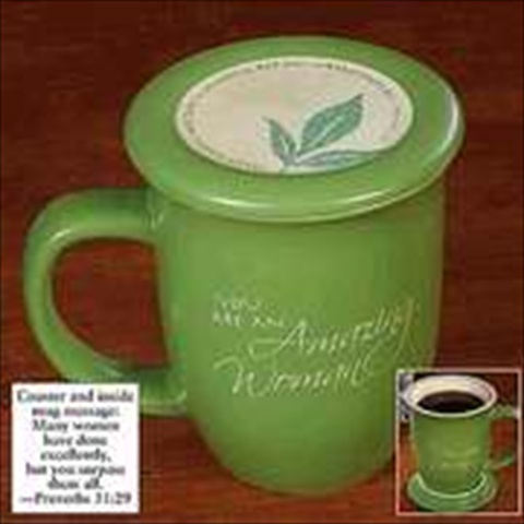 Picture of Abbey Press 408516 Mug Grace Outpoured Amazing Woman Green White Interior With Coaster Lid