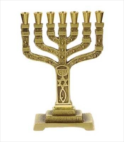Picture of Holy Land Gifts 4353 Menorah 12 Tribes Roots Brass 7 Branched 6.5 In.
