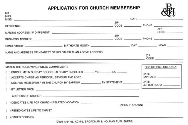 Form Application For Church Membership