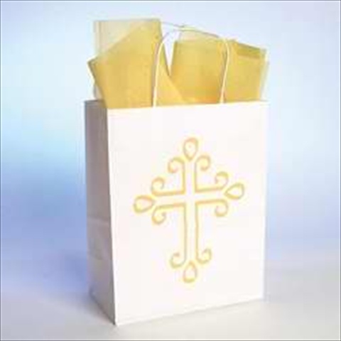 Picture of Bob Siemon Designs 58071 Gift Bag Cross With Tissue Large White